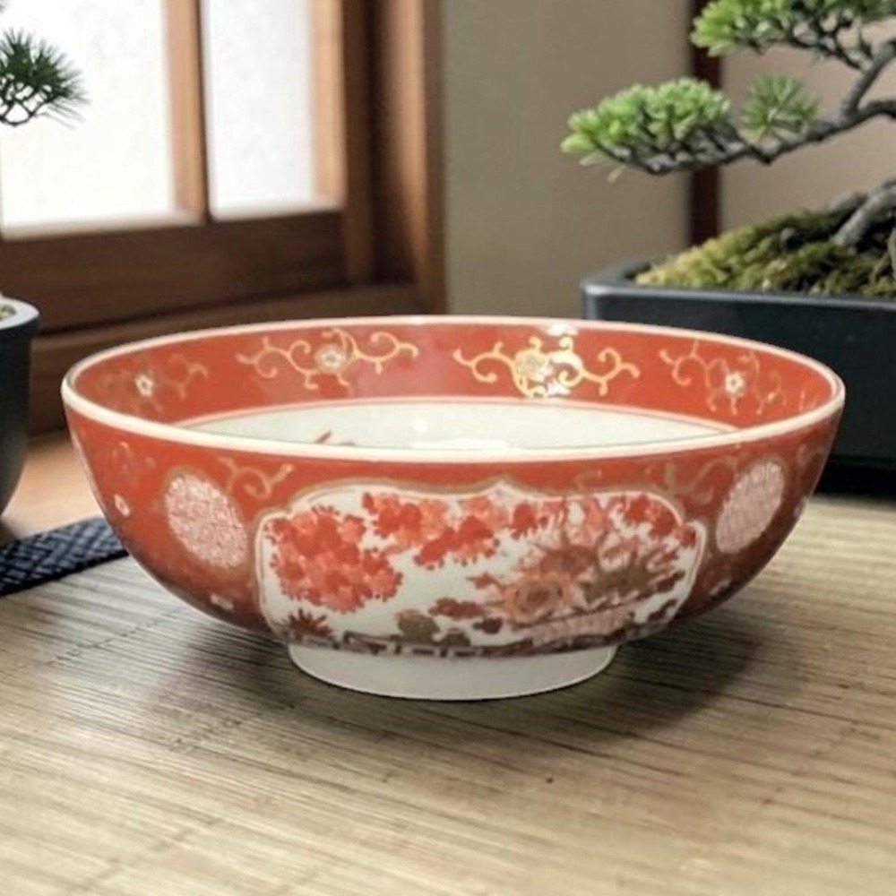 Imari Japan Vegetable Bowl, Vintage Hand Painted Floral & Birds, Serving Dish